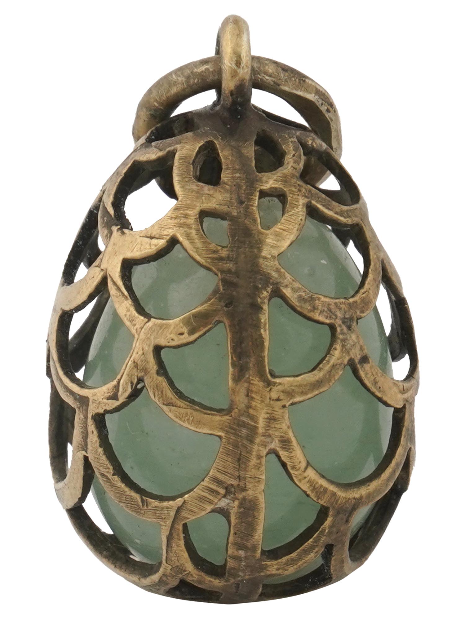 RUSSIAN 84 GILT SILVER JADE EASTER EGG PENDANT PIC-1